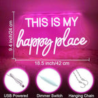 This is My Happy Place Neon Sign Pink LED Letter Neon Light Teen Girls Room Decor, Happy Place Light Up Sign for Bedroom Home College Dorm Game Room Decor, USB Powered with Dimmable Switch - Image 3
