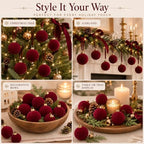 Pinkunn 24 Pcs Velvet Burgundy Christmas Ball Ornaments 2.36 Inch - Image 6