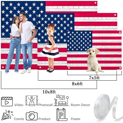 Independence Day Photo Backdrop 10 x 8 ft Large Patriotic American Flag Brick Wall Background 4th of July Decorations for Home Outdoor Banner Polyester - Image 7