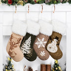 GEX Christmas Stockings 4 Pack for Family Soft Suede with Rope Stitch Embroidery Large 20" Fluffy Faux Fur Rustic Farmhouse Country Stockings for Xmas Fireplace Decoration (Set of 4) by GEXWorldwide