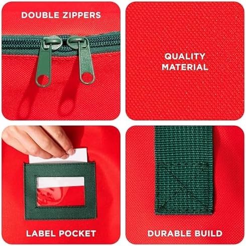HOLDN’ STORAGE Premium Wreath Storage Bag - Durable Material - Waterproof - Heavy-duty Christmas Storage Container for Xmas Wreath with Dual Zipper Closure, Tear-proof, 48"W x 8"D - Red - Image 3