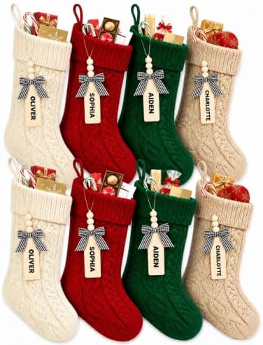 houscly 18 Inch Personalized Knit Stockings, 8 Pack Red White Green Khaki by houscly