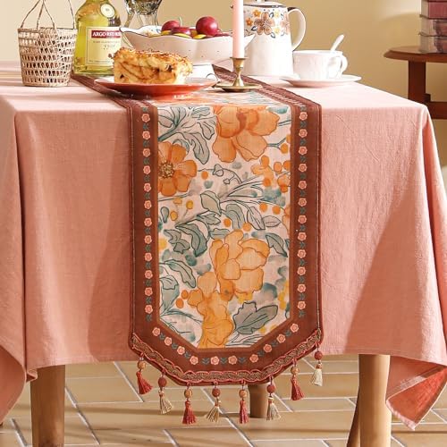 bilin gaier Designer Vintage Floral Printed Table Runner,French Soft Linen Farmhouse Table Runners 87 Inches Long,Italian Decor Tabletop for Kitchen,Dining,Party,Home,Christmas,12"x87" - Image 6