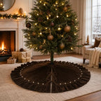 Dark Brown Velvet Christmas Tree Skirt, 60 Inch Christmas Tree Skirt with Ruffled Edge and Pearl Trim - Image 4