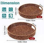 Coffee Table Tray 2 Pack Rattan Woven Basket Multifunctional Round Rattan Serving Tray with Handles, Decorative Trays for Home Decor, Kitchen Counter, Living Room - Image 2