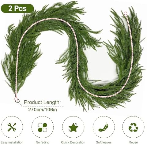 2Pcs 9FT Artificial Norfolk Pine Garland, Real Touch Christmas Garlands - Image 2
