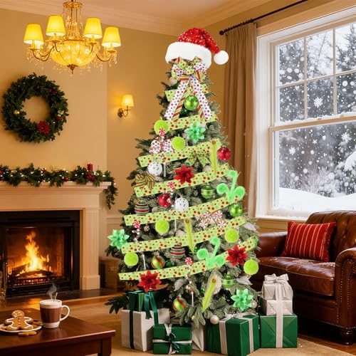 Halfchet 43 Pcs Christmas Tree Hanging Decorations Xmas Tree Ornaments Holiday Mini Pendants Ribbon Candy Red White and Green Hanging Ornaments for Party Decoration - Image 5