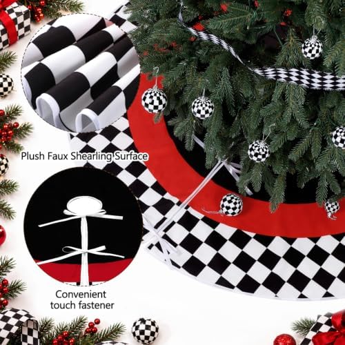 Sosation 29 Pcs Modern Checkered Christmas Tree Decor Set, 24 Pcs Black White Checkered Christmas Ball Ornaments, 1 Bow Trees Topper, 3 Ribbon Rolls, 1 Checkerboard Tree Skirt for Holiday Party Decor - Image 4