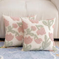 Premium Chenille Embroidered Throw Pillow Covers 20x20 Set of 2, Thick 3D Tufted Pink Floral Decorative Cushion Covers with Hidden Zipper for Couch Sofa Bed Living Room Boho Home Decor by CITYJUN