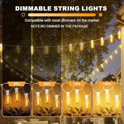 LAMPHOME 4-Pack 26FT Outdoor Patio Lights, 2700K Warm White String Lights 12+1 LED Waterproof Shatterproof Edison Bulbs, Dimmable with Timer for Garden Backyard Yard Hanging Lighting - Image 5