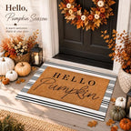 Tinideya 2 Pcs Hello Pumpkin Layered Doormat Set with Stripe Rug - Image 3