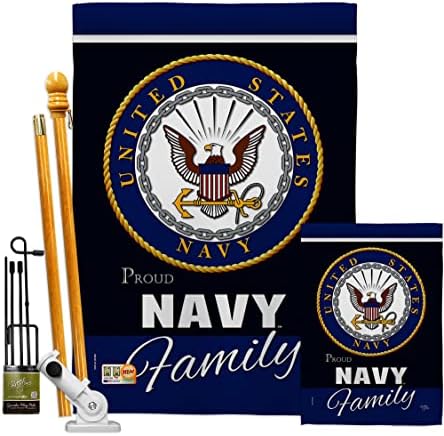 Breeze Decor FK108412-BO Navy Proudly Family Americana Military Decorative Vertical Flags Kit, House & Garden Set w/Flagpole, Multi-Color by Breeze+Decor