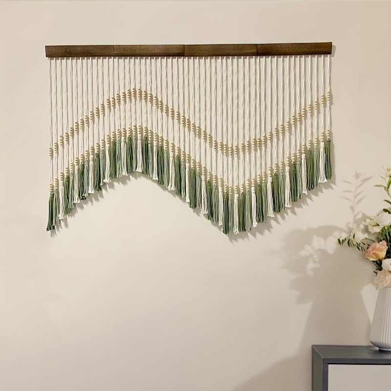 Megsv Macrame Wall Hanging, Green and White Tassel Design, Boho Wall Art - Image 3