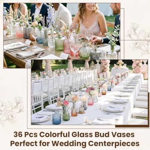 36Pcs Bulk Colored Glass Bud Vases Set,Mini Small Flower Vases for Wedding - Image 2