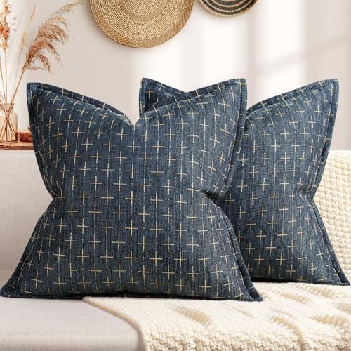 ZWJD Pillow Covers 22x22 Set of 2 Soft Polyester Textured Pillow Covers with Stylish Flange Edge Cozy Farmhouse Throw Pillows for Couch Bed Sofa Living Room by ZWJD