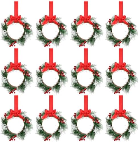 Crowye 12 Pcs Mini Christmas Wreaths Kitchen Cabinet Door, Red by Crowye