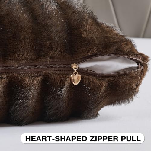 FUTEI Pack of 2 Faux Mink Fur Throw Pillow Covers 20x20 Inch, Dark Coffee - Image 3