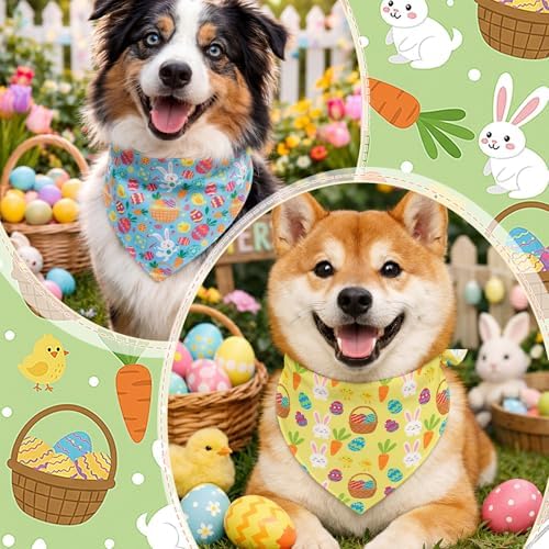 Abbylike 50 Pcs Easter Dog Bandanas Bulk Bunny Egg Carrot Bandanas for Dogs Triangle Kerchief Bibs Scarf Set for Pet Easter Costume Photo Props Accessories Pet Shops, 25 Styles (31.5 x 21.7 x 21.7) - Image 2