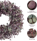 24" Fall Wreath for Front Door with Artificial Burgundy Eucalyptus Leaves - Image 5
