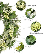 Vlorart 32 Inch Artificial Spring Summer Greenery Christmas Wreaths for Front Door Green Eucalyptus Leaf Wreath Decor Boxwood with Big Berries for Farmhouse Outside Year Round - Image 3