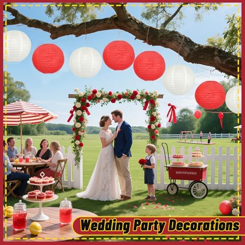 10Pcs 16 Inch Large Red Paper Lanterns, Jumbo Hanging Party Decorations - Image 2