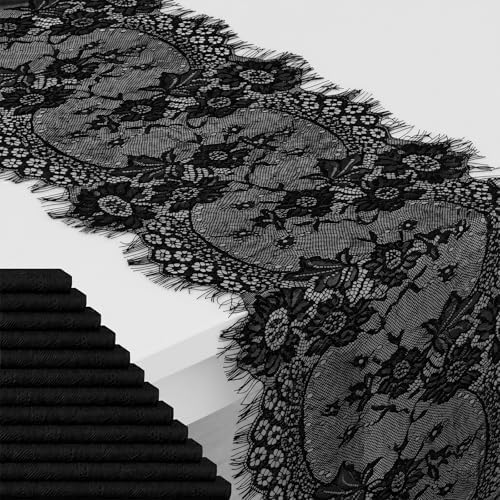 12 Pack Black Lace Table Runners 14 x 120 Inch Black Rustic Lace Fabric Table Runners with Rose Embroidered Floral Vintage Table-Runner for Party Wedding Bridal Shower Decorations by Unknown