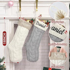 Personalized Christmas Stockings,Custom Embroidered Name & Monogram Knit Stockings for Kids,Family,Cream Silver Cable Knit 18" Christmas Stocking for Fireplace Holiday Decor Gifts(5 Pack) - Image 3