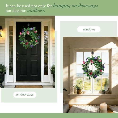 Solar Spring Wreath for Front Door 18inch 30LED Pre-lit Wreaths Spring Summer Decor Artificial Pansy Wreath for Outside Wall Home Decor Festival Farmhouse Decor - Image 4