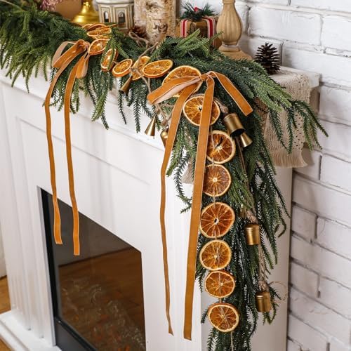 Daifunli 6FT Christmas Garland Rustic Dried Orange Bows Bells by Huiinen