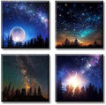 DJSYLIFE Galaxy Nebula Canvas Wall Art for Boys Room, 12x12 Inch 4-Panel by DJSYLIFE