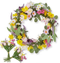 22in Faux Tulip Spring Sumemr Wreath, Artificial Tulip and Lavender Wreath with 2 Matching Bouquets, Fake Flower Door Wreath with Real Rattan Base, Front Door Home Decor Mother's Day by IDEALHOUSE