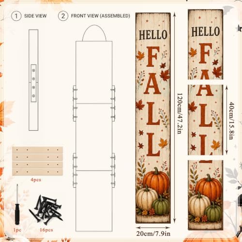 47 Inch Fall Porch Sign Reversible Halloween Door Sign Wooden Welcome Decor - Image 2