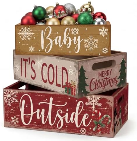 3 Pcs Vintage Wooden Box with Words Baby Its Cold Outside by Unknown