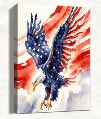 HomeifHue July 4th Patriotic Canvas Wall Art 4th of July USA Decorations American Flag Painting Picture Eagle Pictures for Wall Decor Independence Day Home Decor（F7 20x24in） by HomeifHue