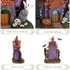 Valery Madelyn Halloween Decorations, Lighted Halloween Village Houses with LED Lights, Resin Spooky Town Happy Haunted House for Home and Party Table Desk Mantel, 12 Inch - Image 5