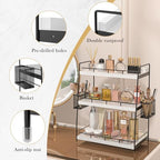 Wood Bathroom Counter Organizer with Metal Frame for Vanity Storage ,White - Image 5