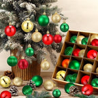 Lunmon 64 Pcs Christmas Ball Ornaments for Christmas Tree Glitter Red Gold Green Ball Ornament Hanging Christmas Decoration Assorted Size Christmas Ornament for Party Supplies, 1.6/1.97/2.4 Inch by Lunmon