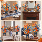 Yinder 2 Pack Lighted Fall Tree 18" Blue Orange Fall Thanksgiving Decor with LED Lights Battery Operated Artificial Eucalyptus Pumpkins Autumn Centerpiece for Harvest Halloween Fireplace Home Decor - Image 4