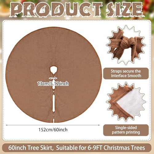 Viorawhite Brown Christmas Tree Skirt, 60 Inch Large Faux Fur - Image 3