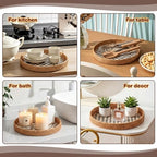 3 Pack Round Rattan Tray with Mother of Pearl Inlay Rattan Serving Tray for Coffee Bread Fruits Decorative Wicker Serving Platter for Table Home Kitchen Decor Black Checkerboard Style, 3 Size - Image 4