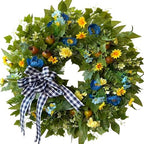 WANNA-CUL 24 Inch Blue Yellow Summer Wreath for Front Door All Season Decor by WANNA-CUL