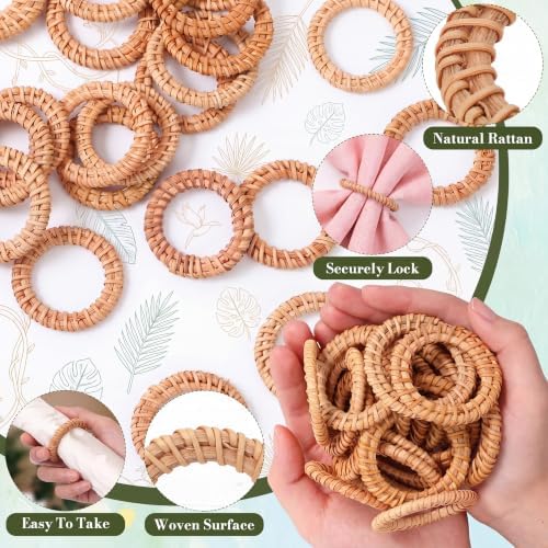 Ferrochef Boho Woven Rattan Napkin Rings, Natural, 50 Pcs - Image 3