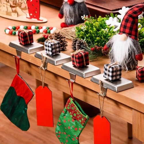 4 Pack Christmas Stocking Holders Ornament Hooks Mantel Weighted Stocking Hangers Metal Hanging Hooks Heavy Duty Stocking Holders Bases for Mantel Fireplace Party Decoration (Silver, 4) - Image 7