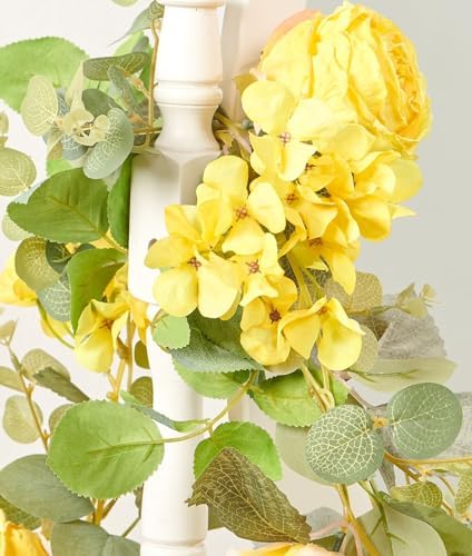 Artificial Flower Garland 2pcs 5.4ft Rose & Hydrangea Vine Decor, Yellow - Image 3