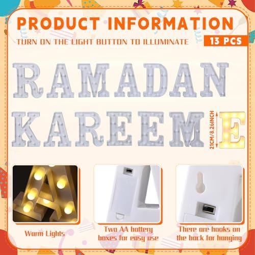 Aurelema Sukkot Large LED Letter Sign LED Lights, Ramadan Kareem, 8.27 Inches - Image 4