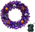 VINGLI 24 Inch Purple Christmas Wreath with Lights, Small Xmas Wreath with 50 Purple and Orange LEDs, 100 PVC Tips, Colorful Balls, Battery Operated for Halloween Easter Christmas Decor by VINGLI