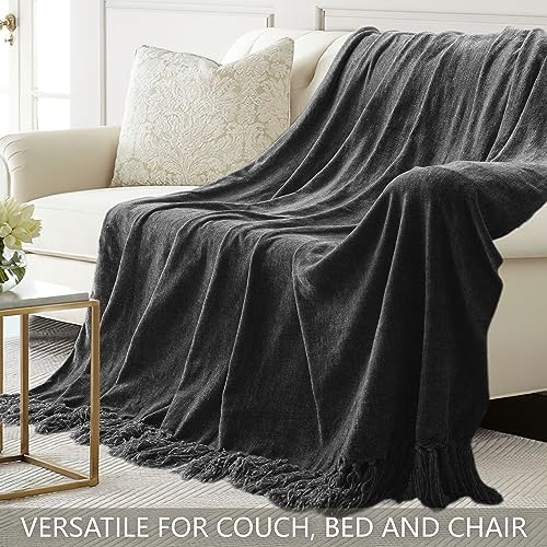 Chenille Throw Blanket for Couch 50" x 60", Dark Grey - Image 4