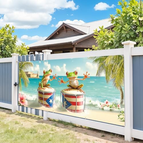 6 * 13ft Vibrant Puerto Rico Garage Door Banner, Tropical Island Scenery Decoration Flag, Vintage Castle Photo Prop Background, National Pride Garage Door Cover for Outdoor Party Festive Scene Decor - Image 5