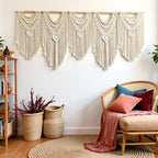 Extral Large macrame wall hanging, 71'' W x 32'' L boho wall art tapestry wall decor for urban entryway,living room,bedroom decor, headboard woven wall art, big fiber art over couch art for Yarn hallway (Wood Bead-B) - Image 3