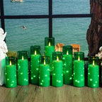 Nimiko Flickering Flameless LED Candles,Battery Operated Candles 9 Pcs with Embedded Star String,Acrylic LED Pillar Candles with Remote,Suitable for Home Decoration to Create an Atmosphere (Green) - Image 6